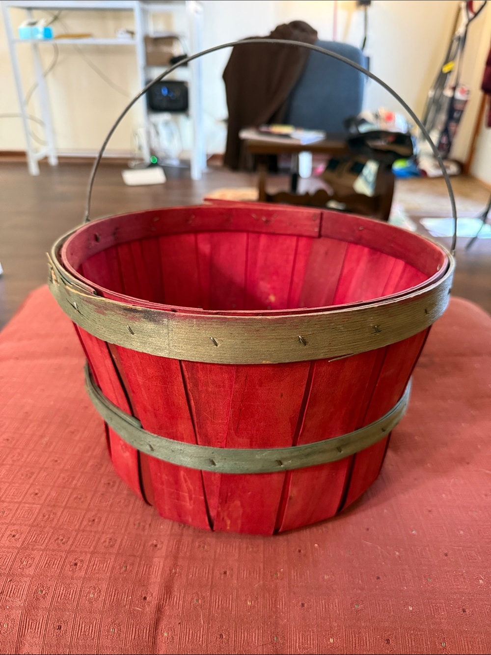 Red Rustic Metal Handle Basket - Home Accents
